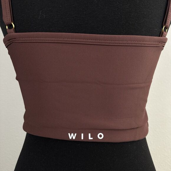 Wilo The Label Crop Top Womens Large Brown Square Neck Ribbed Wireless Stretch - Picture 5 of 12